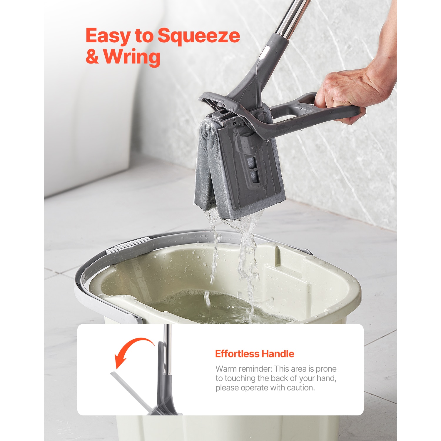 High-Density PU Sponge Mop, Comes With 1 Replacement Head, Easy To Wring, Hook-and-Loop Fastener For Quick Change, Suitable For Cleaning Various Floors_voghion.com